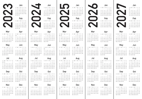 2023 2027 Έτος Ημερολόγιο — Διανυσματικό Αρχείο