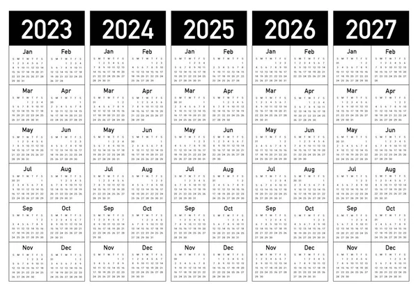 2023 2027 Yıl Takvimi — Stok Vektör