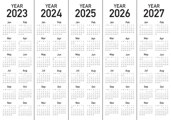 2023 2027 Yıl Takvimi — Stok Vektör