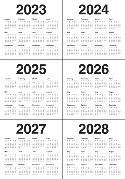 2023 2024 2025 2026 2027 2028 Календарный Год Векторный Дизайн — стоковый вектор