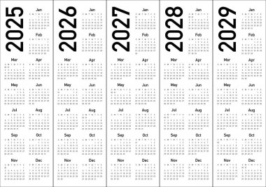 2025-2029 Yıl Takvimi
