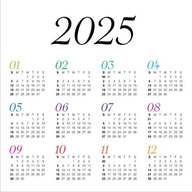 2025 yıllık takvim vektör tasarım şablonu