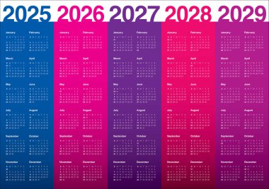 2025-2029 Yıl Takvimi