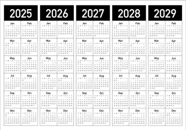 2025-2029 Yıl Takvimi