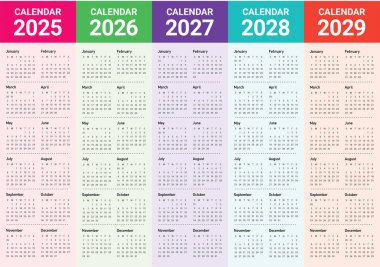 2025-2029 Yıl Takvimi 