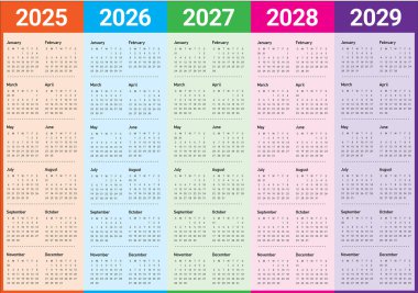 2025-2029 Yıl Takvimi 