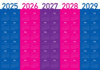 2025-2029 Yıl Takvimi 
