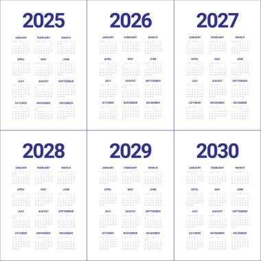 2025 2026 2027 2028 2029 2030 yıllık takvim tasarım şablonu
