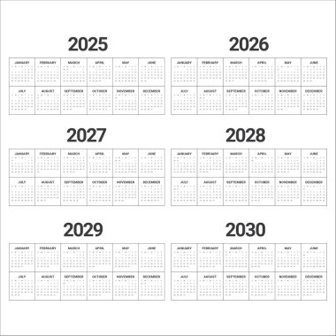 2025 2026 2027 2028 2029 2030 yıllık takvim tasarım şablonu