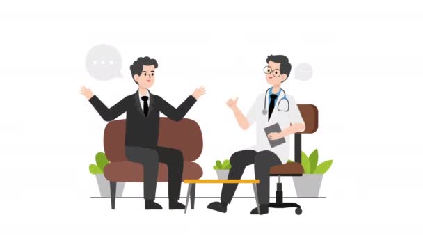Man Consulting Psychiatrist Illustration Person Consulting Psychiatrist People See Psychiatrist — Vídeo de Stock