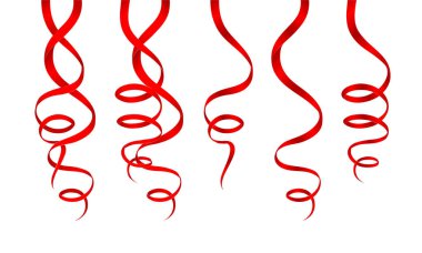 Red ribbon set. Satin silk vertical tapes collection for decoration celebrations.