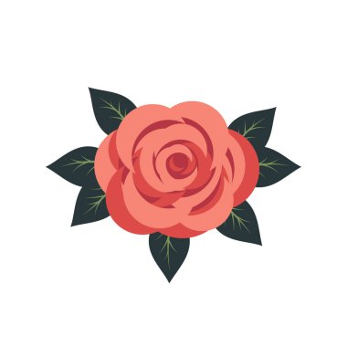 Rose open bud with leaves. Botanical decorative element.