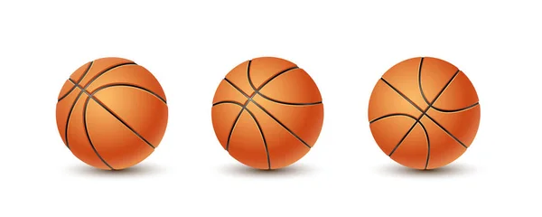 背景为白色的一组篮球运动 运动器材说明 橙色开槽运动球特写 — 图库矢量图片