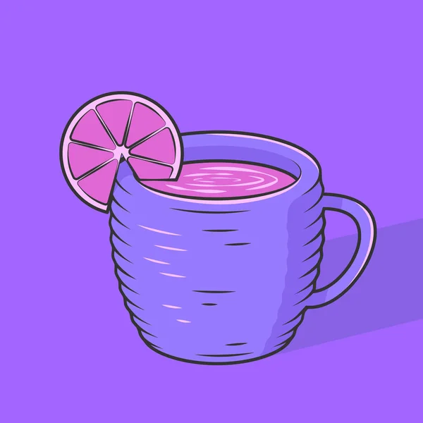 Wavy Cup Tea Lemon Vector Illustration Mug Herb Tea Isolated — Stock Vector