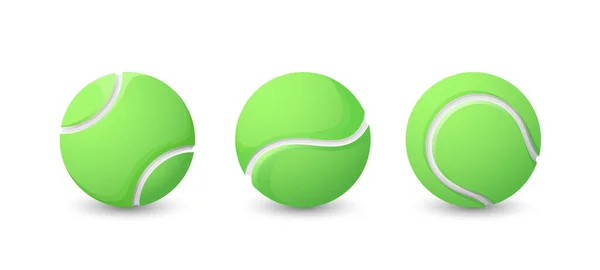 Набор Трех Зеленых Теннисных Мячей Сбор Спортивного Оборудования Теннисные Мячи — стоковый вектор