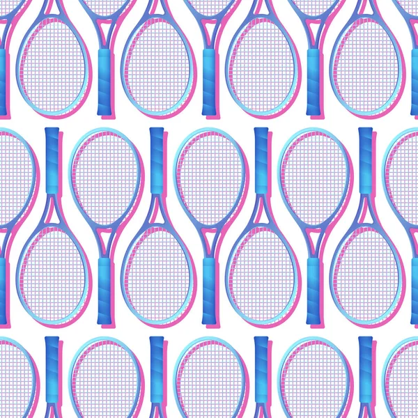 Blaue Tennisschläger Nahtlose Musterillustration Sportgeräte Tennisschläger Muster Auf Weißem Hintergrund — Stockvektor