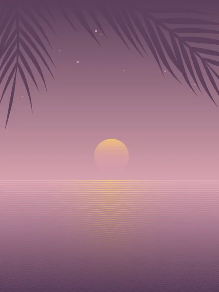 Paysage Tropical Tranquille Avec Silhouette Palmier Étoiles — Image vectorielle