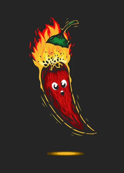 Personagem Pimenta Vermelha Com Explosão Fogo Queimando Ingrediente Mexicano Picante — Vetor de Stock