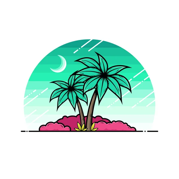 Clipart Dessin Animé Forêt Tropicale Nocturne Avec Palmiers — Image vectorielle