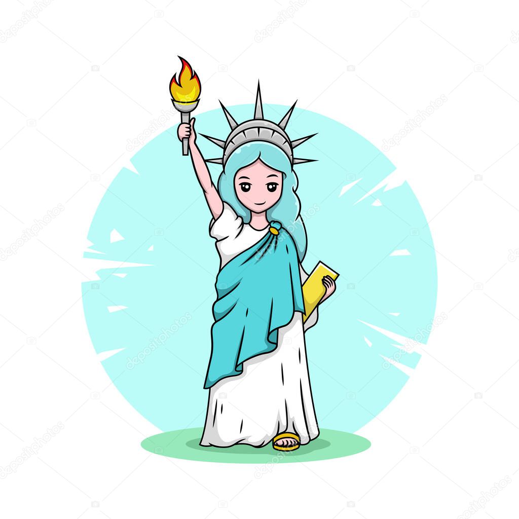 The statue of liberty character cartoon. Cute girl mascot. Vector illustration.