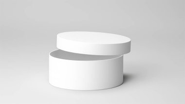 Beyaz yuvarlak beyaz arkaplanda 3d model kutusu açıldı.