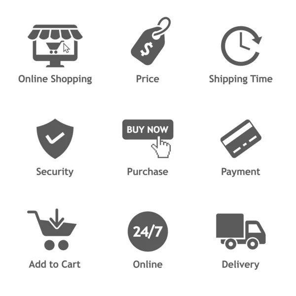 Online shopping icons. Shopping vector icon set. E-commerce black icons