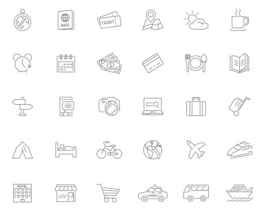 Travel icon set - linear style icons. Editable stroke. Vector