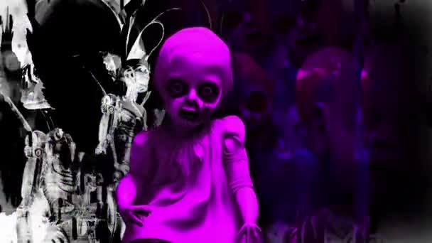 Animação Bonecas Assustadoras Assustadoras Assustadoras Com Efeito Zoom Agitação Câmera — Vídeo de Stock