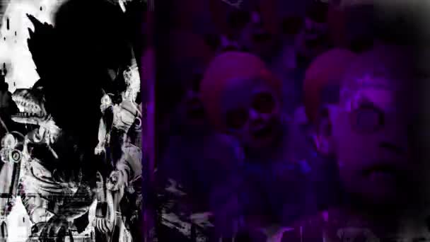 カメラ シェイクのズーム効果で不気味な 気味の悪い 怖いヴィンテージの赤ちゃん人形と天使のアニメーション — ストック動画