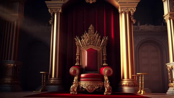 Animation Royal Throne Room Rött Och Guld Färg — Stockvideo
