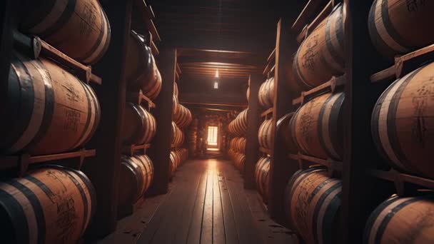 Animation Alcohol Barrel Room Interior — Stock Video