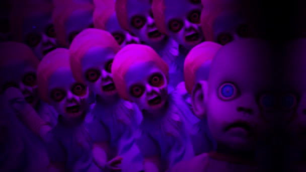Animación Espeluznantes Espeluznantes Aterradoras Muñecas Vintage Con Efecto Zoom Del — Vídeo de stock