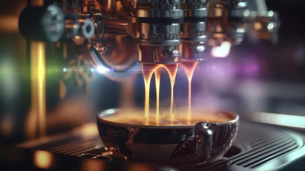 Animation Espresso Machine Pours Fresh Black Coffee Closeup — Stock Video