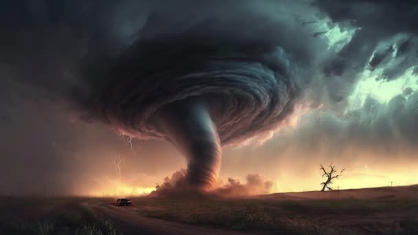Animatie Tornado Een Groen Veld — Stockvideo