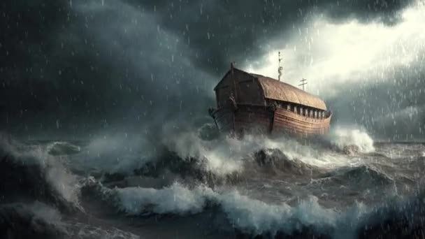 Animasyon Fırtınalı Denizde Nuh Gemisi — Stok video