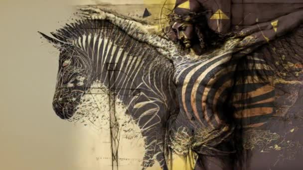 Animație Transformarea Unei Zebre Într Buchet Flori Stilul Suprarealismului Isus — Videoclip de stoc