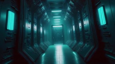 animasyon - Geleceğin uzay gemisi iç koridoru