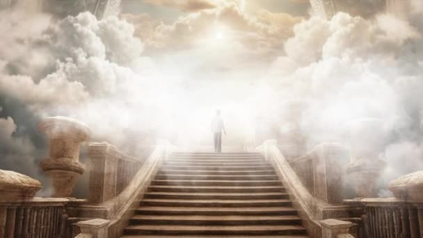 Animation Steps Heaven Staircase Clouds Leads Gates Heaven — Stock Video