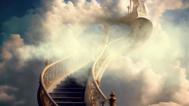 Анимация Ступени Небесам Лестница Облаках Ведет Небесным Вратам — стоковое видео