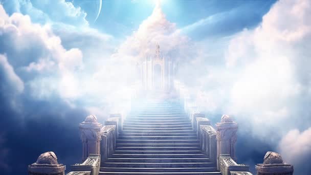 アニメーション 天国への階段 雲の階段は天国の門につながる — ストック動画