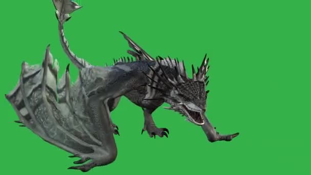 アニメーション ドラゴンはグリーンスクリーンに翼をフラップ — ストック動画
