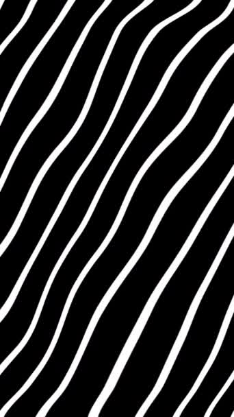 垂直ビデオ 黒い背景に抽象的な波状の白い線を移動する2Dアニメーション — ストック動画