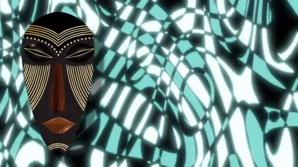 Animasi Topeng Kayu Afrika Tradisional Atas Latar Belakang Geometris — Stok Video