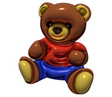 Inflated teddy bear toy with plasticine effect. 3d rendering illustration.	