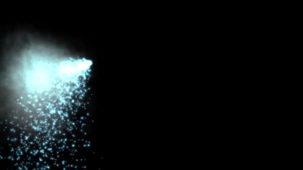 Анімація Сяючі Частинки Піднімаються Яскравим Світловим Променем Тлі Темного Фону — стокове відео