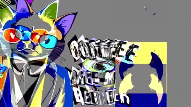 움직임 애니메이션 애니메이션 텍스트 고양이 요소와 콜라주 — 비디오