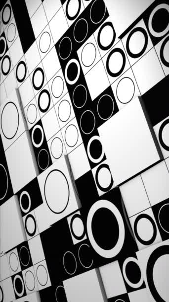 Animación Vertical Muchas Formas Rotar Blanco Negro Hacen Abstracta Composición — Vídeos de Stock