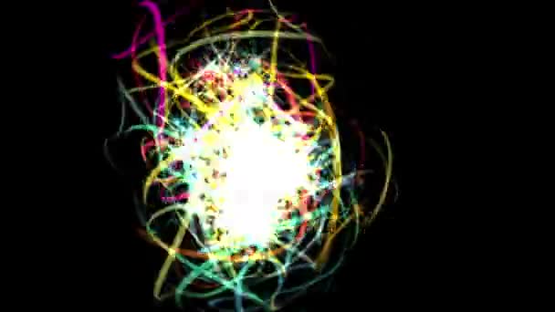 Animación Partículas Luz Abstractas Vívidas Girando Chocando Espacio Creando Una — Vídeos de Stock