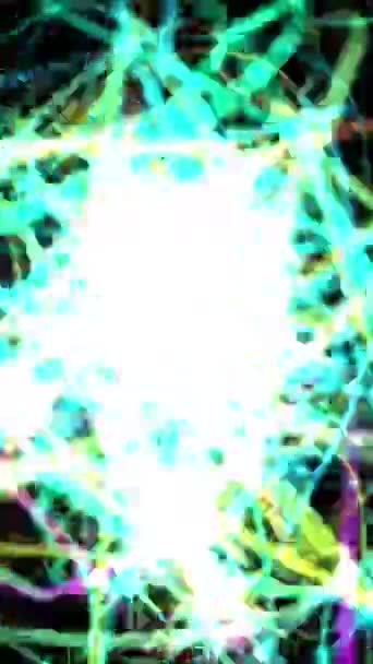Vertical Animación Partículas Luz Abstractas Vívidas Que Giran Chocan Espacio — Vídeo de stock
