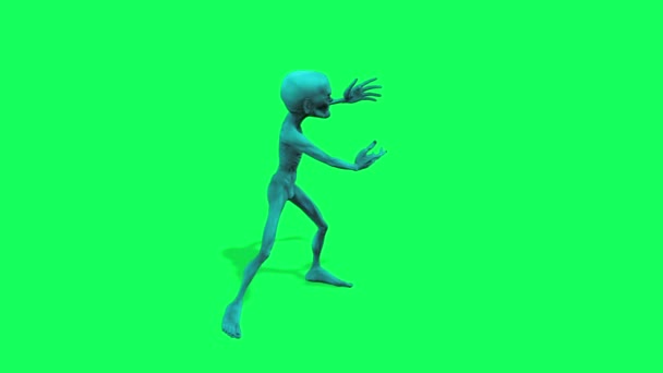 Анимация Рендеринг Гуманоидного Инопланетного Существа Танцующего Изолированного Зеленом Фоне Ключа — стоковое видео